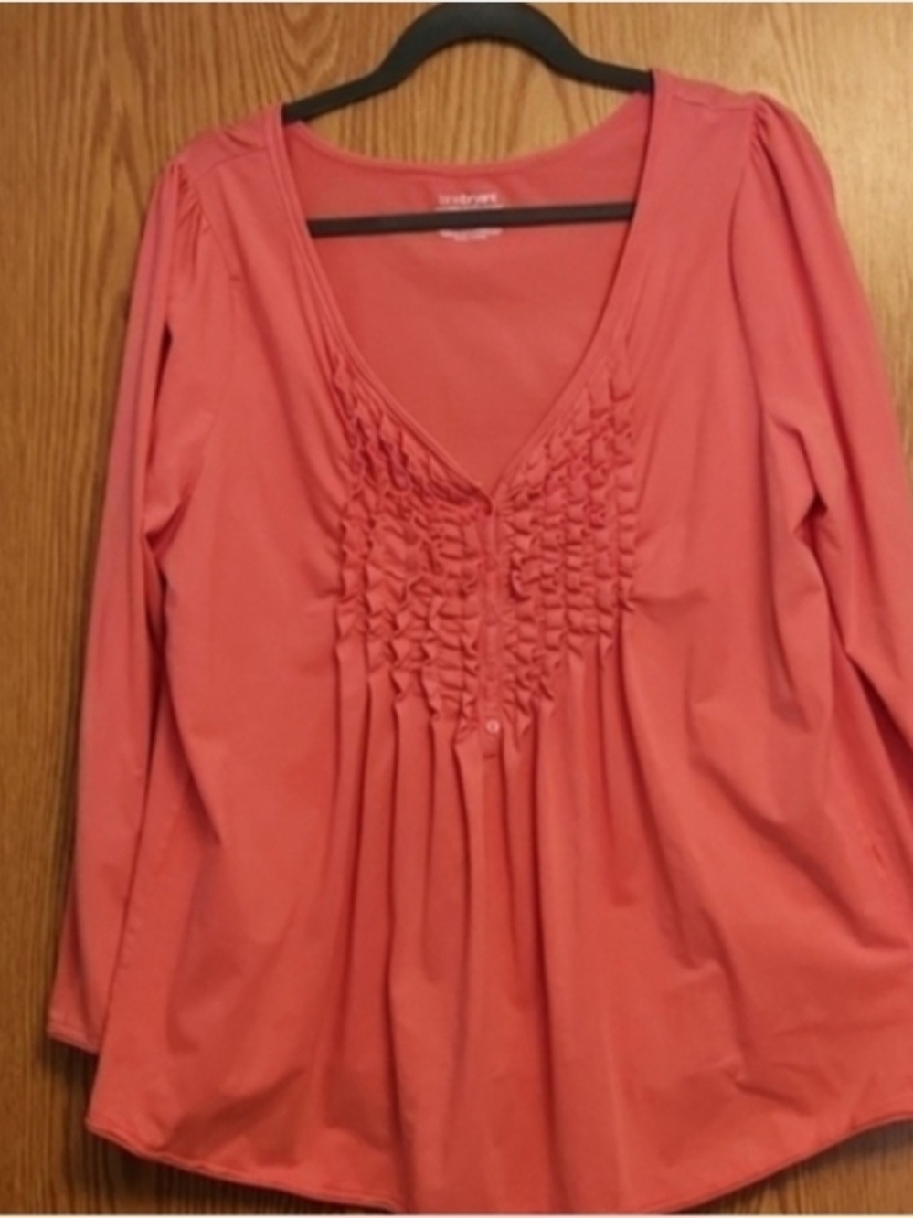 Women’s Coral Ruffle-Front Long Sleeve Top